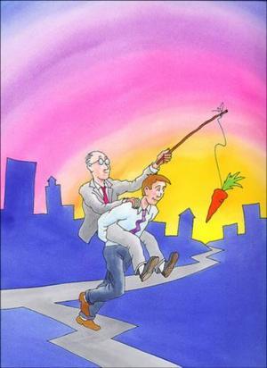 Motivation depiction of someone leading another with a carrot